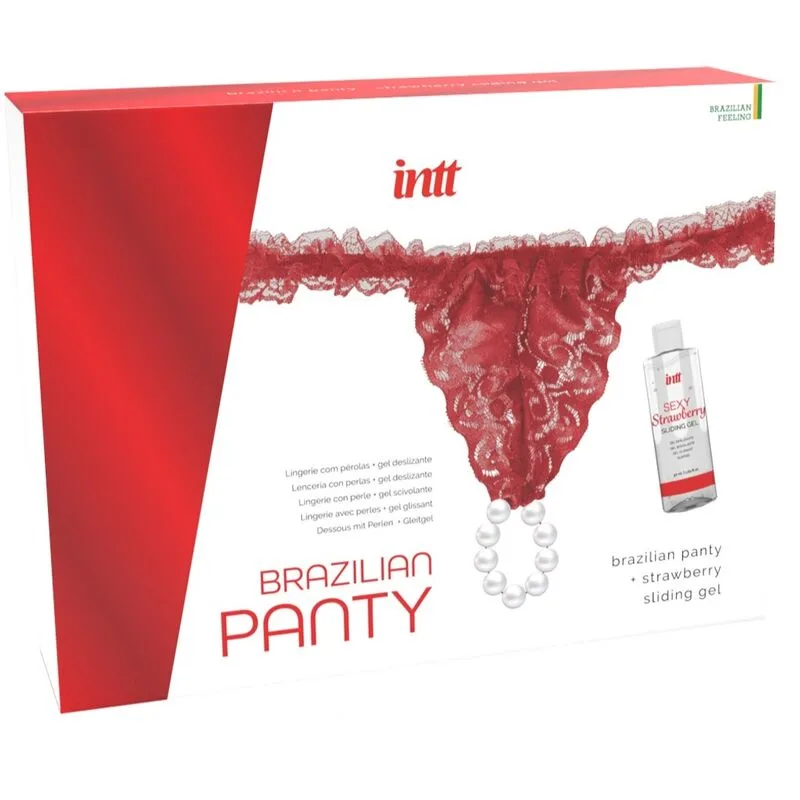 INTT RELEASES - RODE BRAZILIAANSE PANTY MET PARELS EN GLIJGEL 50 ML