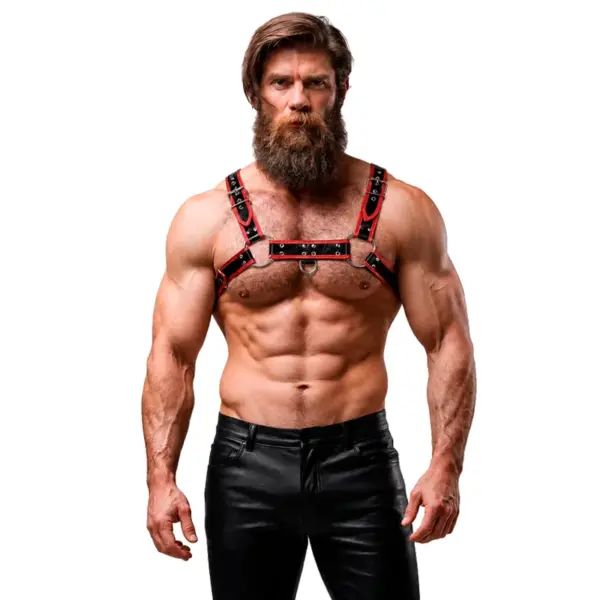 FETISH SUBMISSIVE ATTITUDE - ECO-LEDEREN BORSTHARNAS VOOR MANNEN ZWART/ROOD