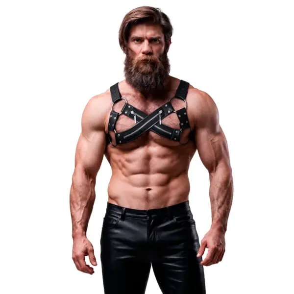 FETISH SUBMISSIVE ATTITUDE - VERSTELBARE NEOPREEN CROSS BORSTBULLDOG HARNAS MET RITSEN VOOR MANNEN