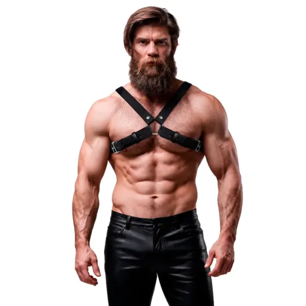 FETISH SUBMISSIVE ATTITUDE - VERSTELBAAR BULLDOG HARNAS ECO-LEER GEKRUISTE BORST MANNEN