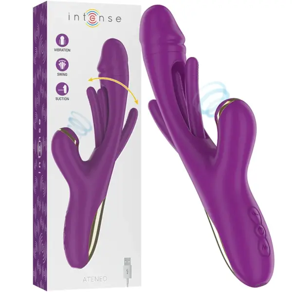 INTENSE - ATENEO OPLAADBARE MULTIFUNCTIONELE VIBRATOR 7 TRILLINGEN MET OSCILLERENDE TONG EN PAARSE ZUIGING