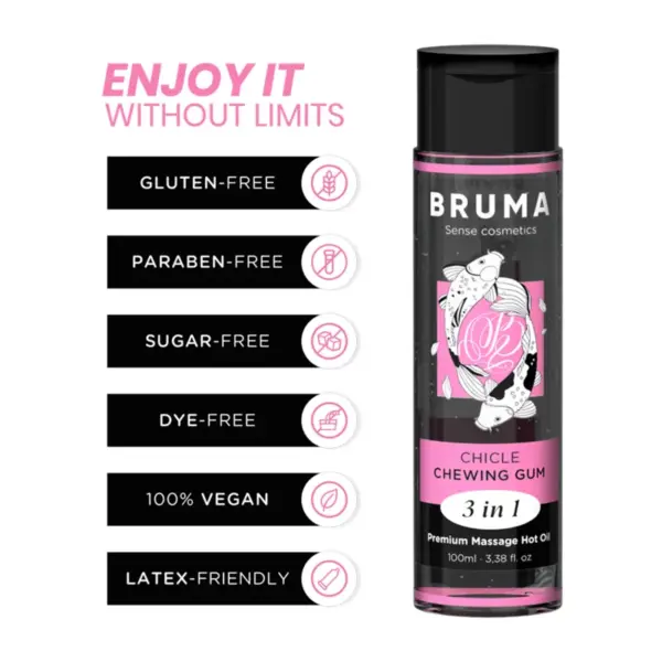BRUMA - PREMIUM MASSAGE OLIE WARMTE EFFECT GOM SMAAK 3 IN 1 - 100 ML