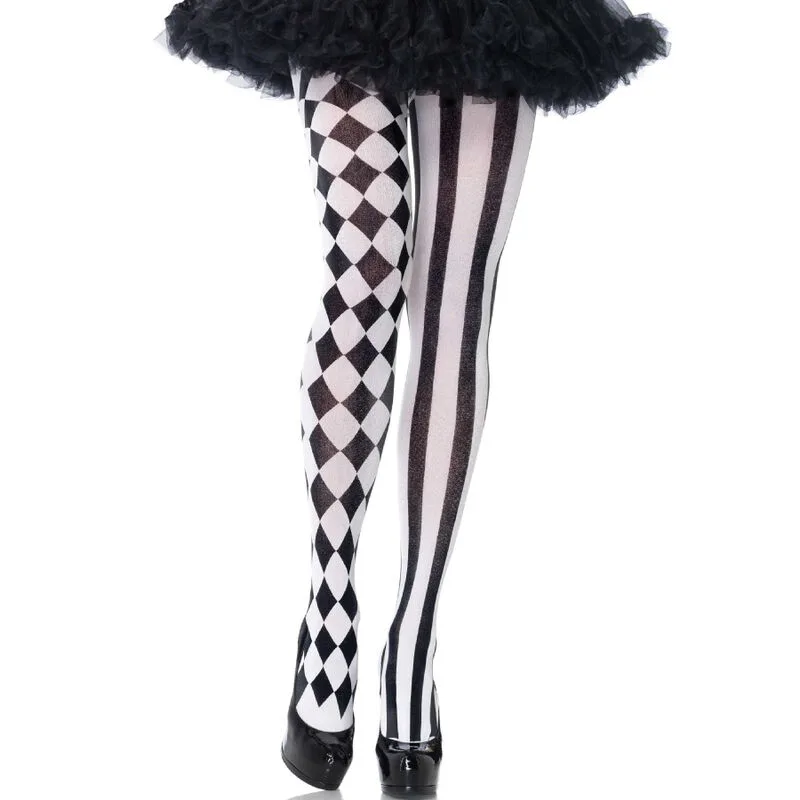 LEG AVENUE - ZWART/WITTE HARLEQUIN KOUSEN
