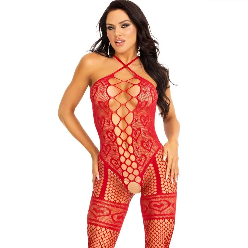 LEG AVENUE - RODE HARTEN HALTER NEK BODYSTOCKING