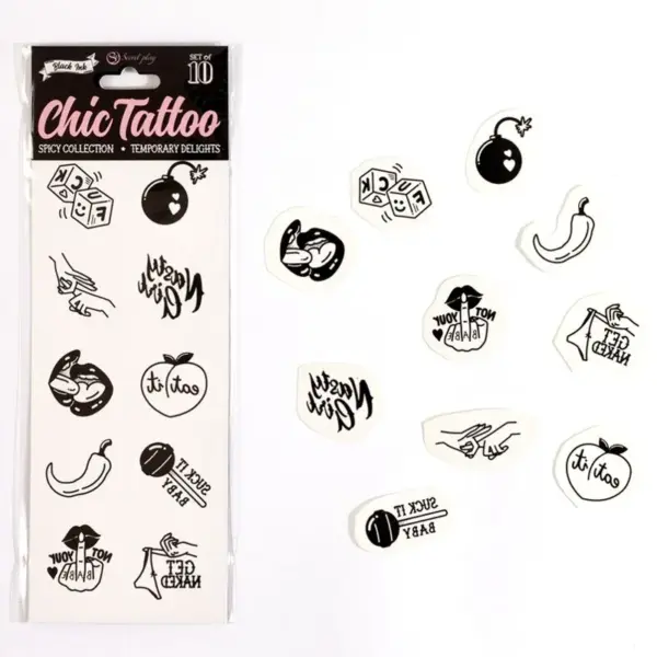 SECRET PLAY - SET VAN 10 SPICY COLLECTION TIJDELIJKE TATTOOS