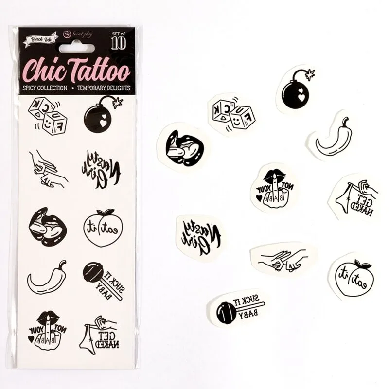 SECRET PLAY - SET VAN 10 SPICY COLLECTION TIJDELIJKE TATTOOS