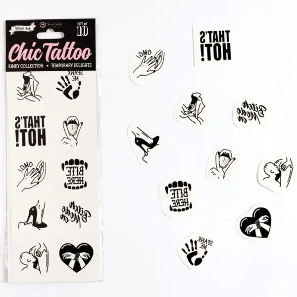 SECRET PLAY - SET VAN 10 KINKY COLLECTION TIJDELIJKE TATTOOS