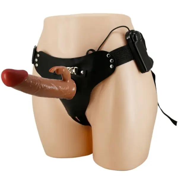 PRETTY LOVE - MARION HARNESS SLIP UNIVERSEEL MET VIBRERENDE DILDO 19 CM MULATO