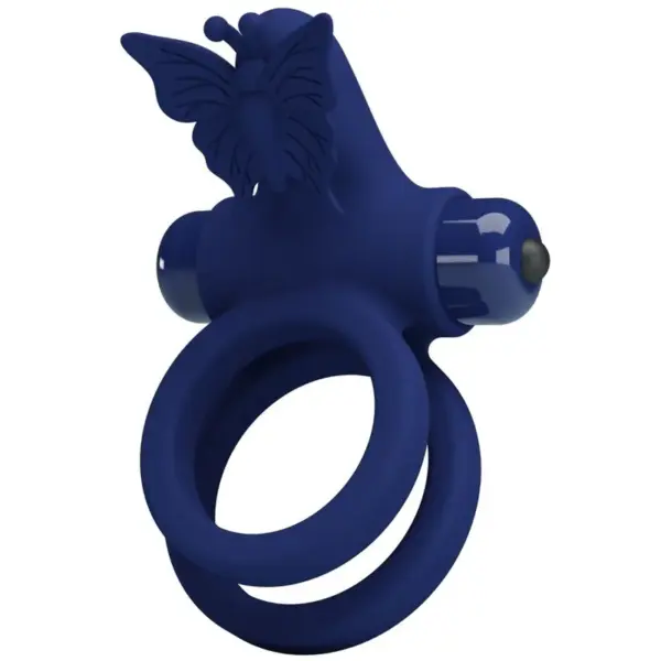 PRETTY LOVE - JAMELE DUBBELE RING MET VIBRATIE & BLAUWE VLINDERSTIMULATOR