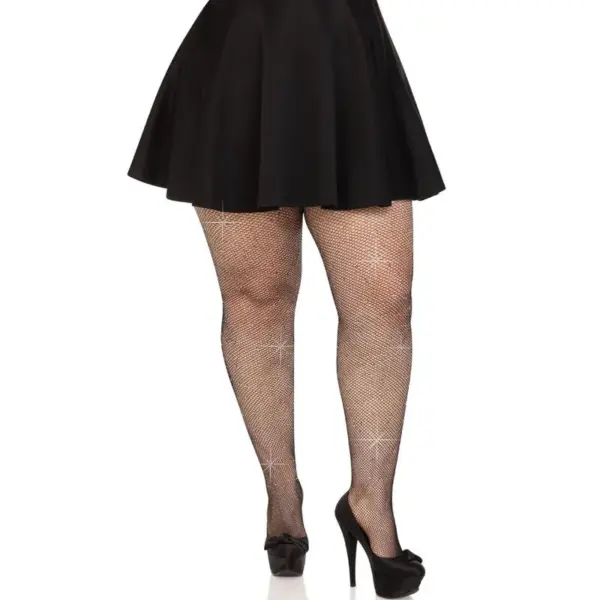 LEG AVENUE - ZWARTE GEKRISTALISEERDE NETPANTY'S PLUS SIZE