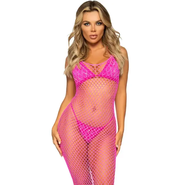 LEG AVENUE - LANGE FUCHSIA MESH JURK ONE SIZE