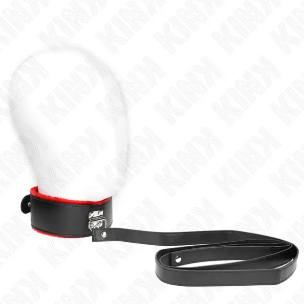 KINK - 116 CM RODE LEDEREN HALSBAND MET LIJN VERSTELBAAR 40-48 CM X 6 CM