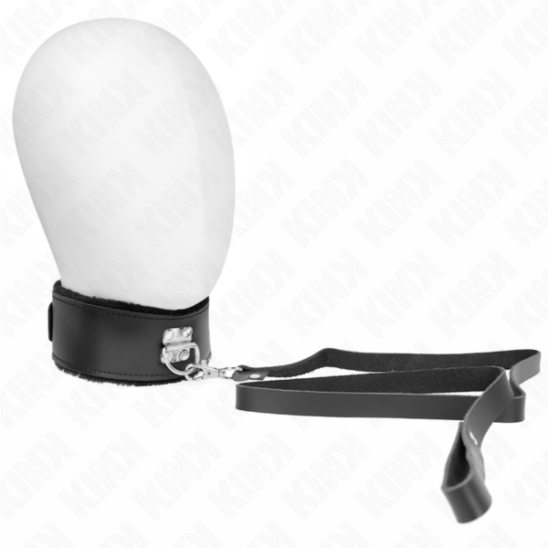 KINK - 116 CM ZWARTE LEDEREN HALSBAND MET LIJN VERSTELBAAR 40-48 CM X 6 CM