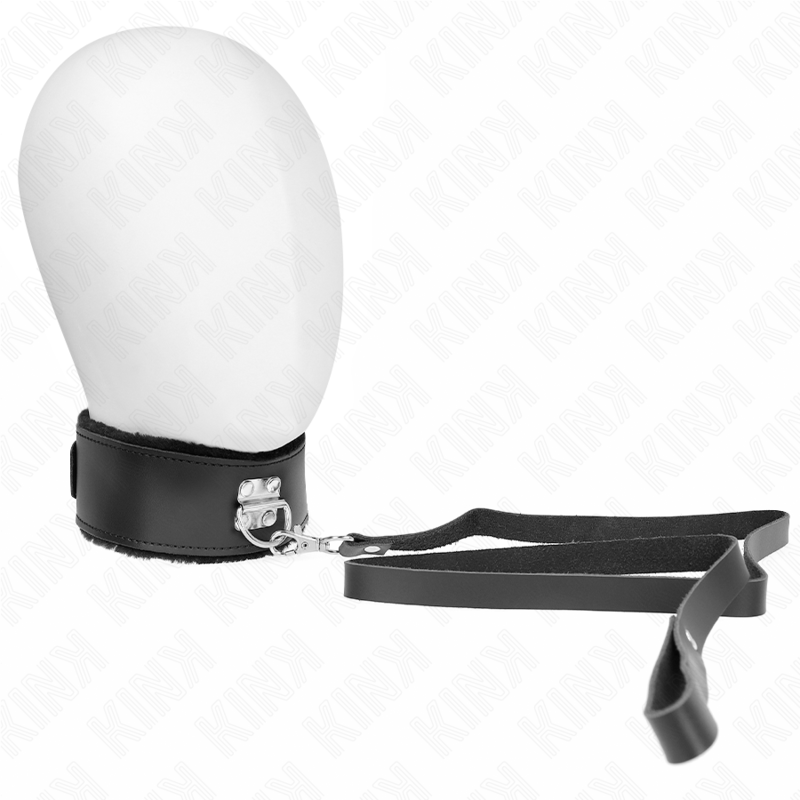 KINK - 116 CM ZWARTE LEDEREN HALSBAND MET LIJN VERSTELBAAR 40-48 CM X 6 CM