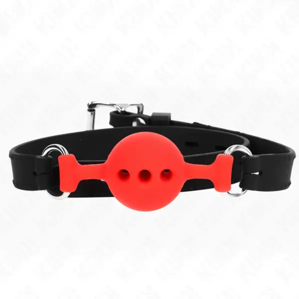 KINK - GAG 55 x 2 CM BAL 4 CM VOLLEDIGE SILICONEN MAAT S ROOD VERSTELBAAR 35-51 CM