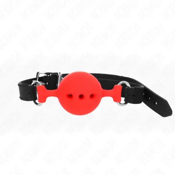 KINK - GAG 55 x 2 CM BAL 4,5 CM VOLLEDIGE SILICONEN MAAT M ROOD VERSTELBAAR 35-51 CM