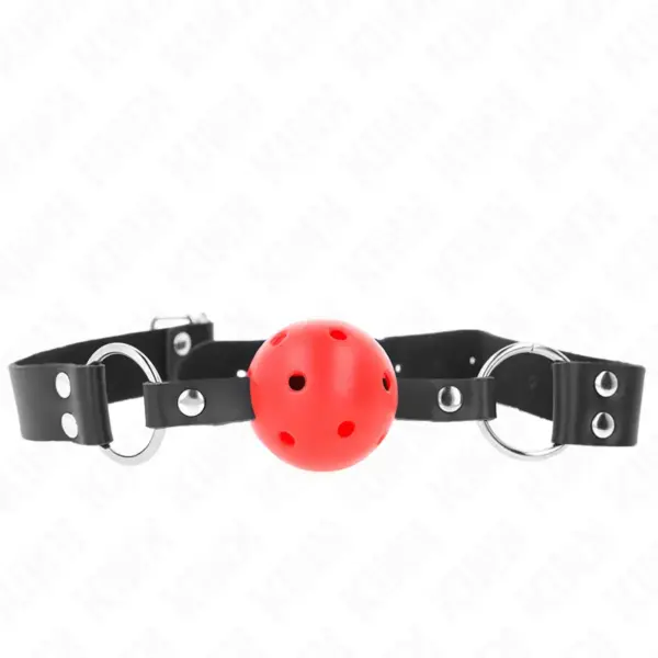 KINK - 4 CM ADEMENDE BALL GAG MET DUBBELE RODE KLINKNAGEL 62 x 2,5 CM VERSTELBAAR 42-58 CM