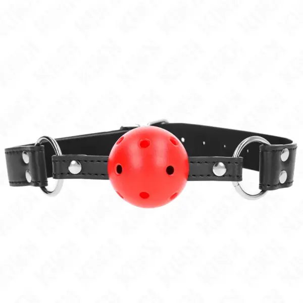 KINK - 4CM ADEMENDE BALL GAG MET DUBBELE LEDEREN KLINKNAGEL 62 x 2,5 CM VERSTELBAAR 42-58 CM