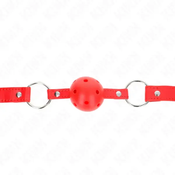 KINK - 4 CM ADEMENDE BALL GAG MET DUBBELE KLINKNAGEL MODEL 1 ROOD 62 x 2,5 CM VERSTELBAAR 42-58 CM