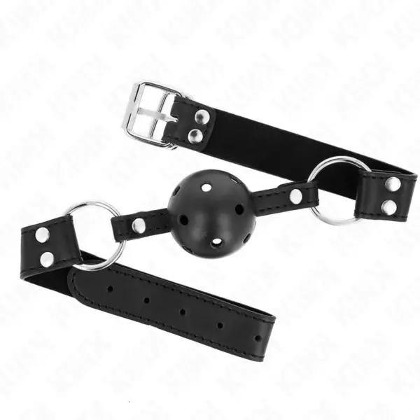KINK - 4 CM ADEMENDE BALL GAG MET DUBBELE KLINKNAGEL MODEL 1 ZWART 62 x 2,5 CM VERSTELBAAR 42-58 CM
