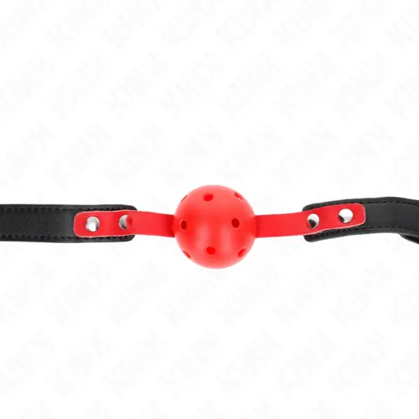 KINK - 4 CM HARDE HOLLE RODE BAL GAG ZWARTE BAND 60 x 2 CM VERSTELBAAR 37-52 CM