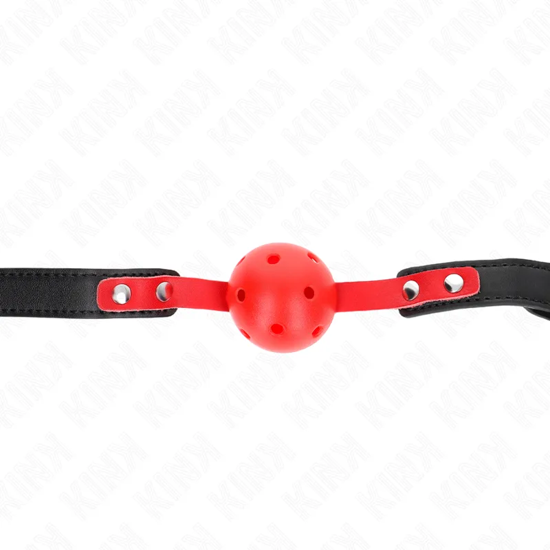 KINK - 4 CM HARDE HOLLE RODE BAL GAG ZWARTE BAND 60 x 2 CM VERSTELBAAR 37-52 CM