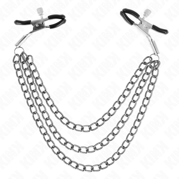 KINK - DRIEVOUDIGE KETTING TEPELKLEMMEN ZWART 20/23/28 CM