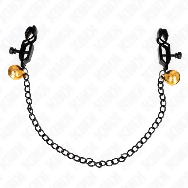 KINK - ZWARTE PLATTE TEPELKLEMMEN MET BEL EN ZILVEREN KETTING 30 CM