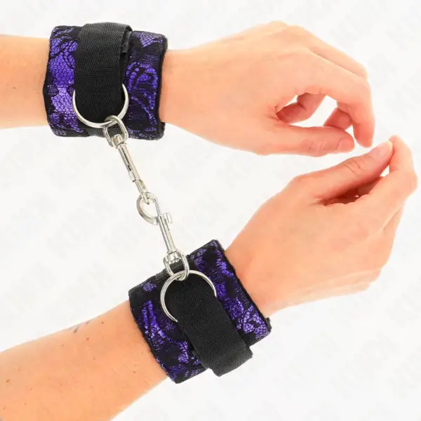 KINK - KORTE FLUWELEN KANTEN POLSBAND MET PAARS/ZWARTE NYLON BONDING 23 X 6,5 CM