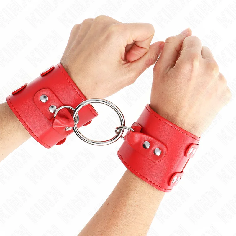 KINK - VASTE POLSBANDJES MET RING EN STUDS ROOD VERSTELBAAR 17-22 CM X 6,5 CM