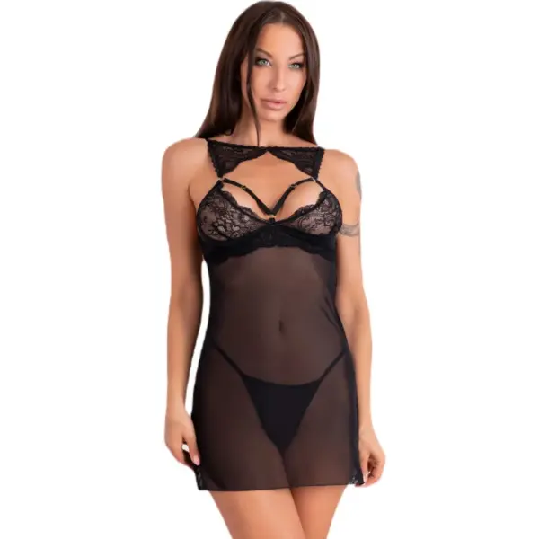 LIVCO CORSETTI FASHION - KROLINA LC 90734 CHEMISE + STRONG ZWART L/XL