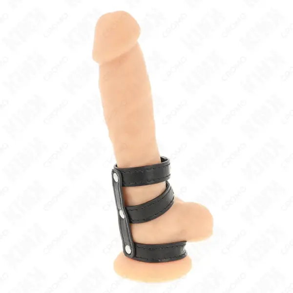KINK - DRIEVOUDIGE LEDEREN PENISRING MET DRUKSLUITING