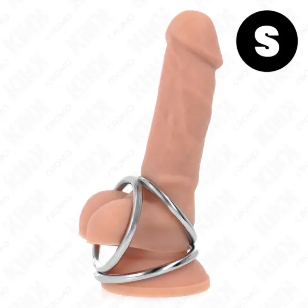 KINK - CHROOM METAAL DRIEVOUDIGE PENISRING 3,2 CM TOT 4,5 CM