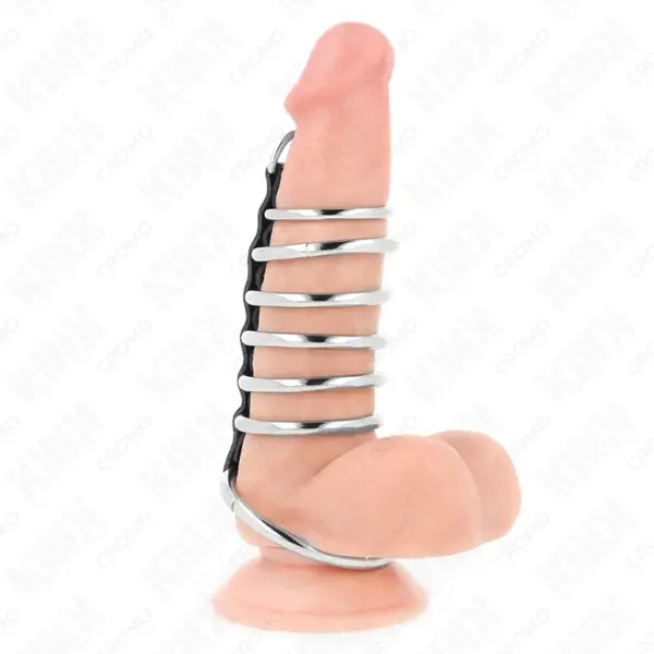 KINK - 7 METALEN PENIS RINGEN 3,2 CM TOT 5 CM VERBONDEN DOOR LEER