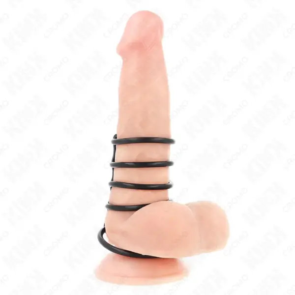 KINK - 5 SILICONEN PENIS RINGEN 3,8 CM TOT 4,8 CM VERBONDEN DOOR LEER