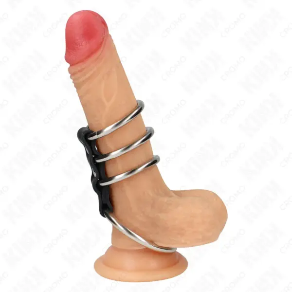 KINK - 4 METALEN PENIS RINGEN 3,7 CM TOT 5 CM VERBONDEN DOOR LEER