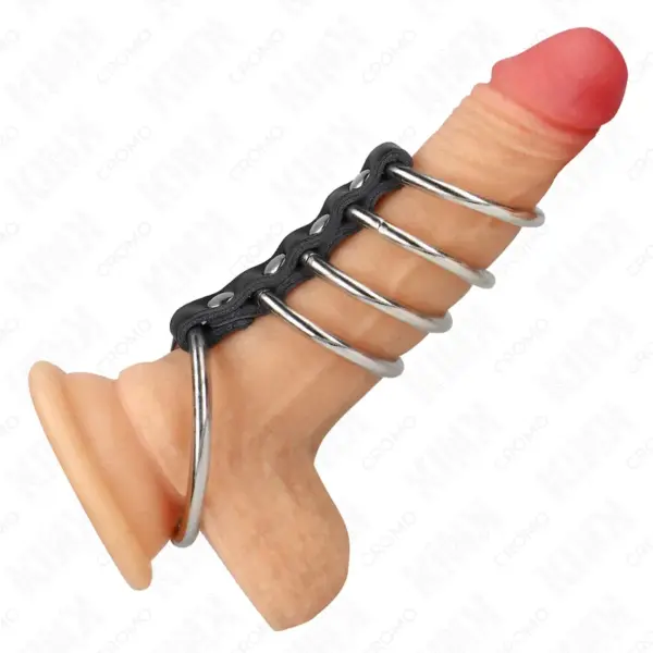 KINK - 5 PENIS RINGEN 3,7 CM TOT 5 CM METAAL VERBONDEN DOOR LEER