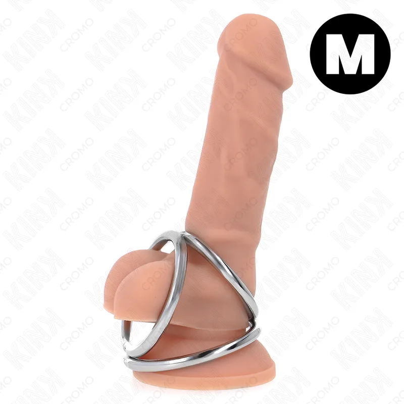 KINK - DRIEVOUDIGE CHROOM METALEN PENISRING 3,8 CM TOT 5 CM MODEL 2