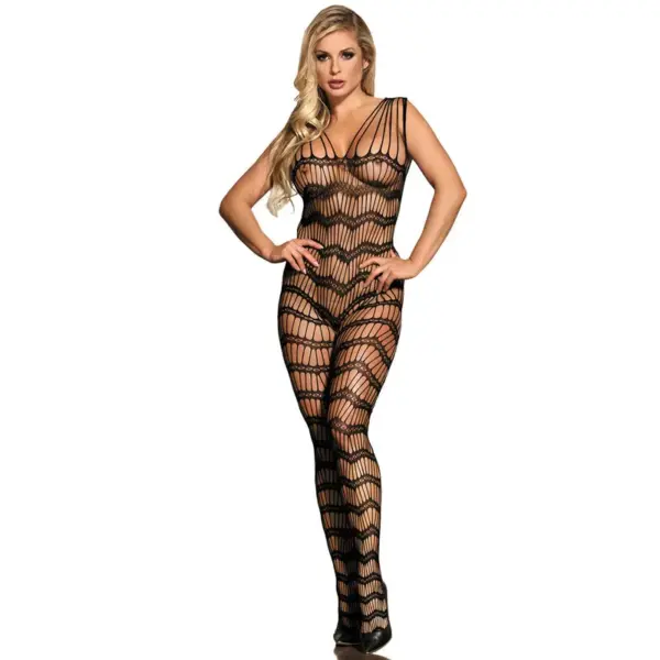 SUBBLIME - 951696 CROTCHLESS MESH BODYSTOCKING MET SCHOUDERBANDJES ZWART ONE SIZE