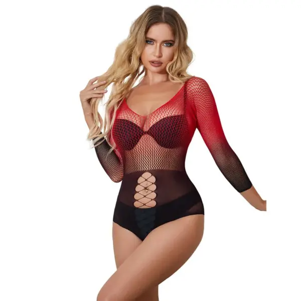 SUBBLIME - 952259 ROOD EN ZWART VERLOOP ELASTISCHE NETJURK MET LANGE MOUWEN ONE SIZE