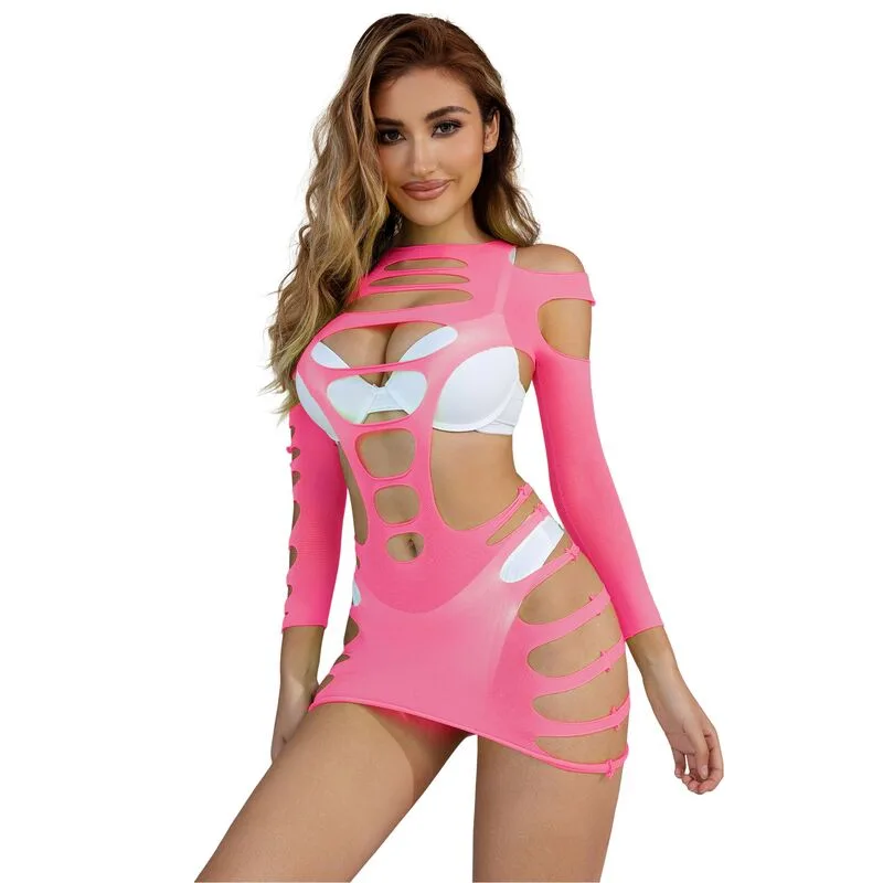 SUBBLIME - 952273 ROZE LANGE MOUW STRETCH MESH JURK ONE SIZE