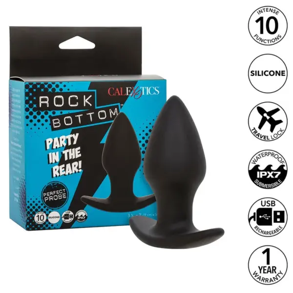 CALEXOTICS - ROCK BOTTOM PERFECTE ANALE PLUG 10 VIBRATIES SILICONEN ZWART