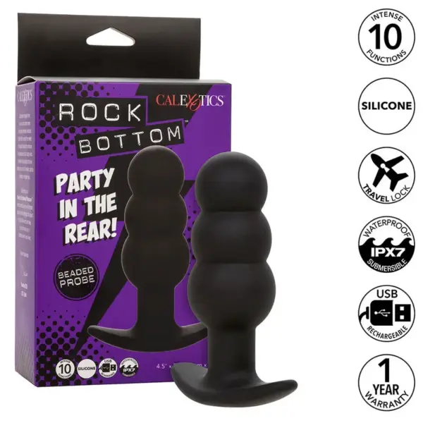 CALEXOTICS - ROCK BOTTOM ANAAL PLUG MET KRALEN 10 VIBRATIES SILICONEN ZWART