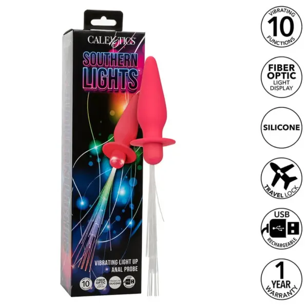 CALEXOTICS - SOUTHERN LIGHTS LIGHT UP ANALE PLUG MET LICHTEN 10 VIBRATIES ROZE SILICONEN