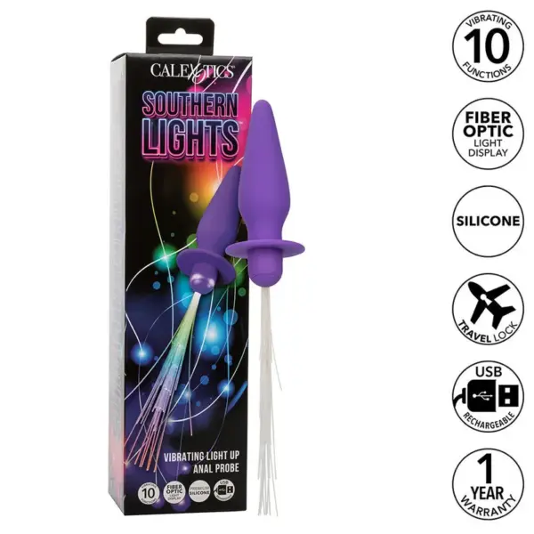 CALEXOTICS - SOUTHERN LIGHTS LIGHT UP ANAL PLUG MET LICHTEN 10 VIBRATIES VIOLET SILICONEN