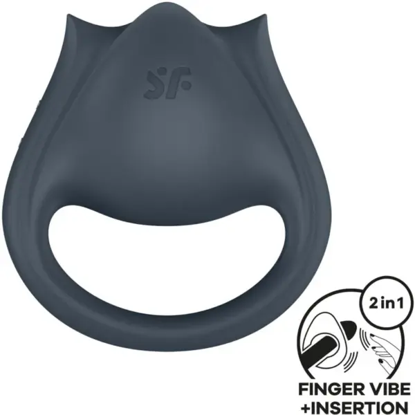 SATISFYER - PERFECT PAAR 2 MULTIVIBRATOR 2 IN 1 COCK RING & VINGER STIMULATOR GRIJS