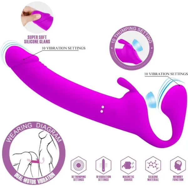 PRETTY LOVE - ZANINI DILDO STRAP-ON ZONDER HARNAS 10 VIBRATIES PAARS