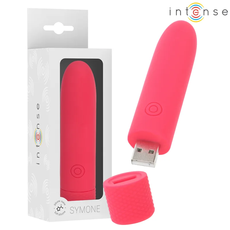 INTENSE - SYMONE USB OPLAADBARE VIBRATIEBULLET 8 VIBRATIES ROOD 10 X 2,2 CM