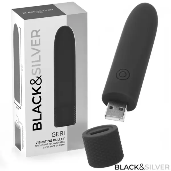 BLACK&SILVER- GERI USB OPLAADBARE TRILLENDE KOGEL 8 TRILLINGEN ZWART 10 X 2,2 CM
