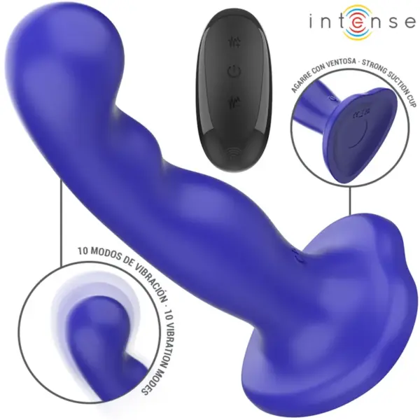 INTENSE - KORTE VIBRATOR MET ZUIGNAP BLAUWE AFSTANDSBEDIENING